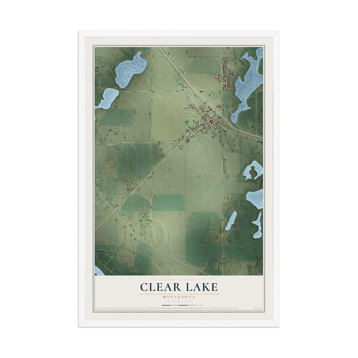 Map of Clear Lake, Minnesota, 12 x 18 inch print in a white wood frame