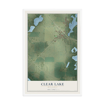 Map of Clear Lake, Minnesota, 12 x 18 inch print in a white wood frame