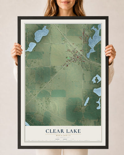 Map of Clear Lake, Minnesota, 24 x 36 inch print in a black wood frame