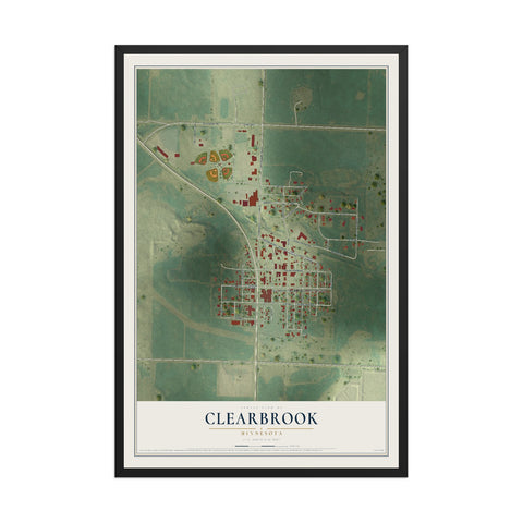 Map of Clearbrook, Minnesota, 12 x 18 inch print in a black wood frame