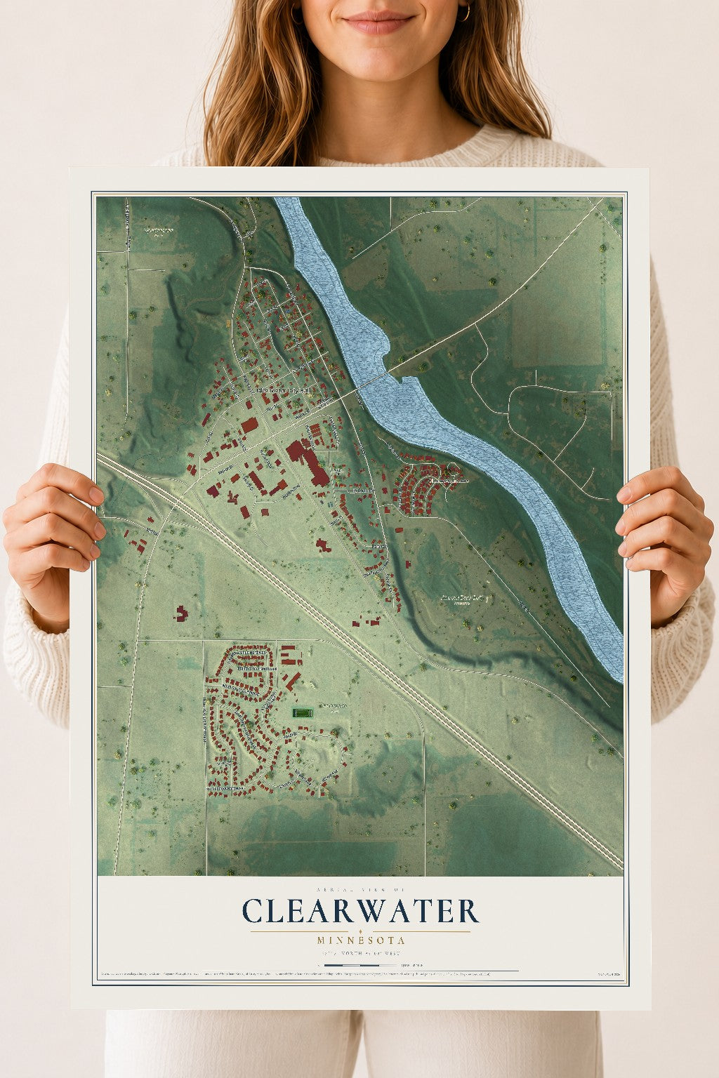 Map of Clearwater, Minnesota, 18 x 24 inch unframed archival matte print