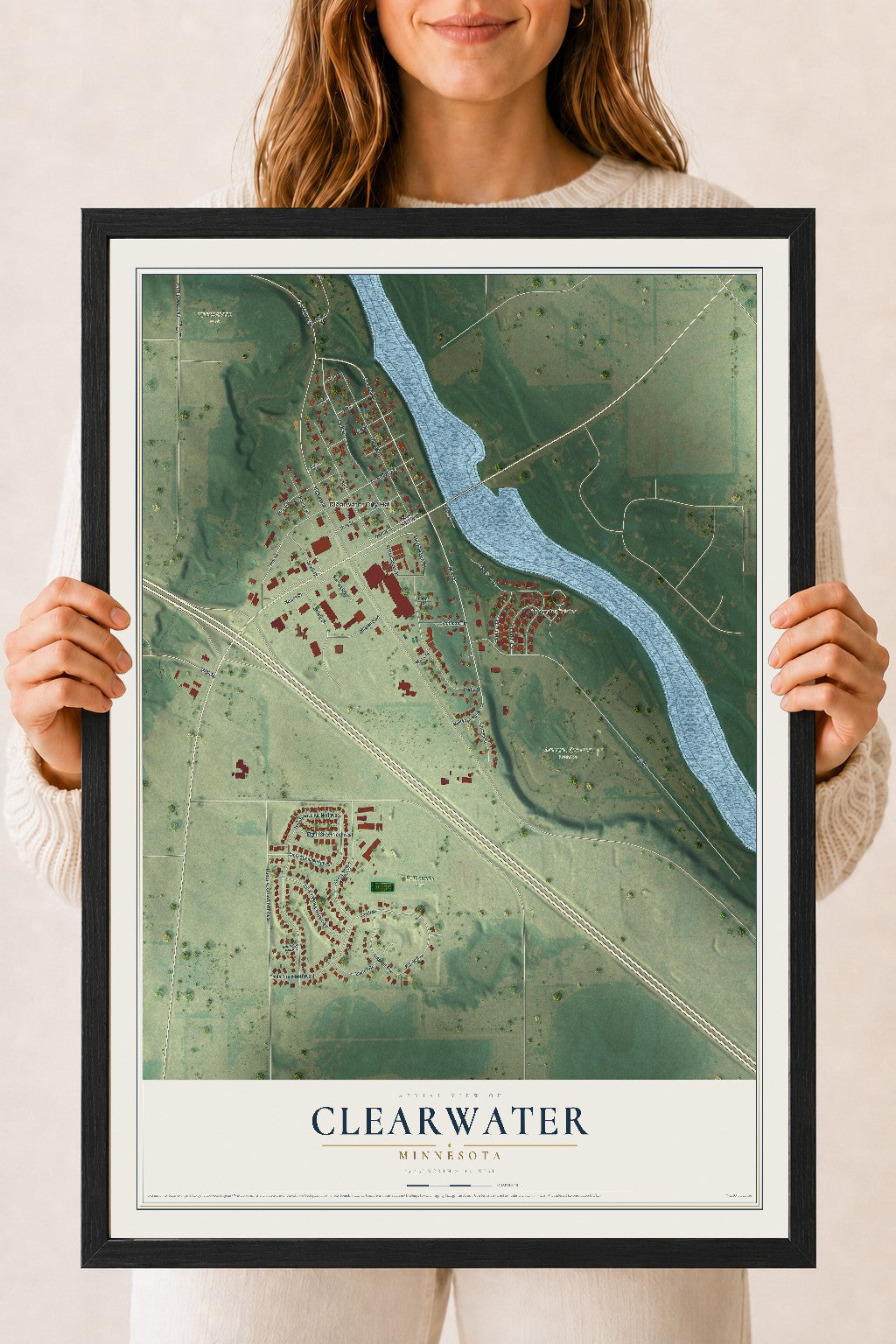 Map of Clearwater, Minnesota, 18 x 24 inch print in a black wood frame