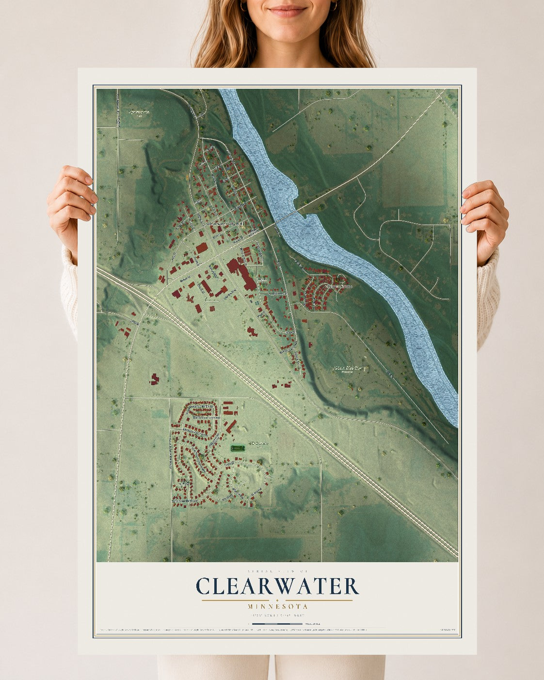 Map of Clearwater, Minnesota, 24 x 36 inch unframed archival matte print