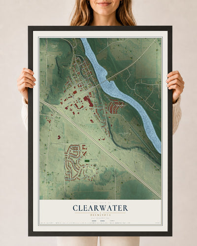 Map of Clearwater, Minnesota, 24 x 36 inch print in a black wood frame