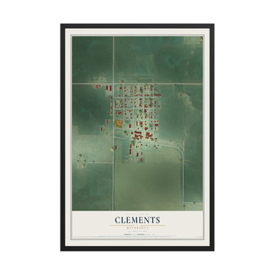 Map of Clements, Minnesota, 12 x 18 inch print in a black wood frame