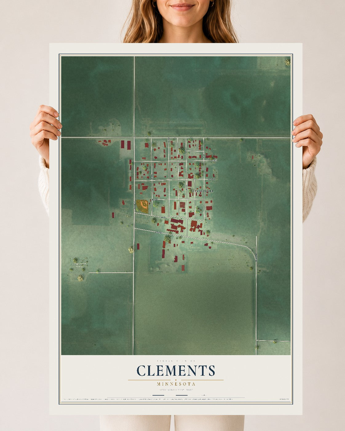 Map of Clements, Minnesota, 24 x 36 inch unframed archival matte print