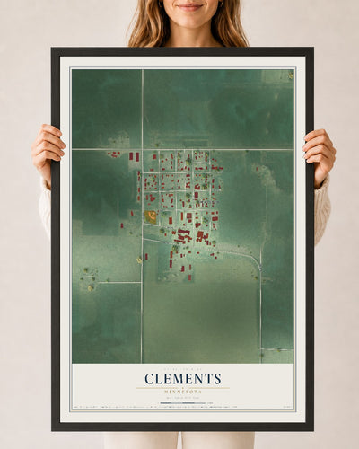 Map of Clements, Minnesota, 24 x 36 inch print in a black wood frame