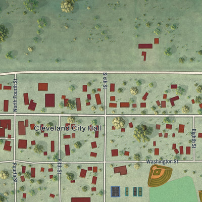Close-up of the map of Cleveland, Minnesota print showing street and building detail