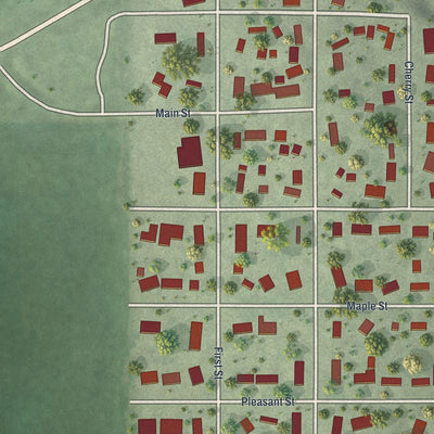 Second close-up of the map of Cleveland, Minnesota print showing more streets and buildings