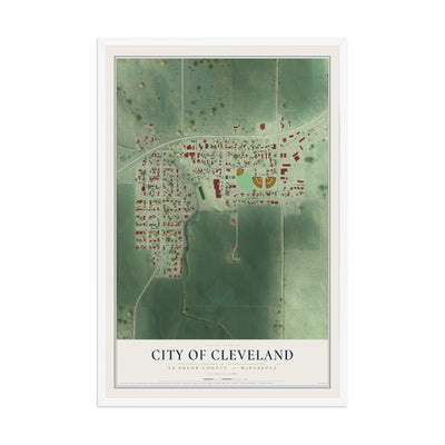 Map of Cleveland, Minnesota, 12 x 18 inch print in a white wood frame