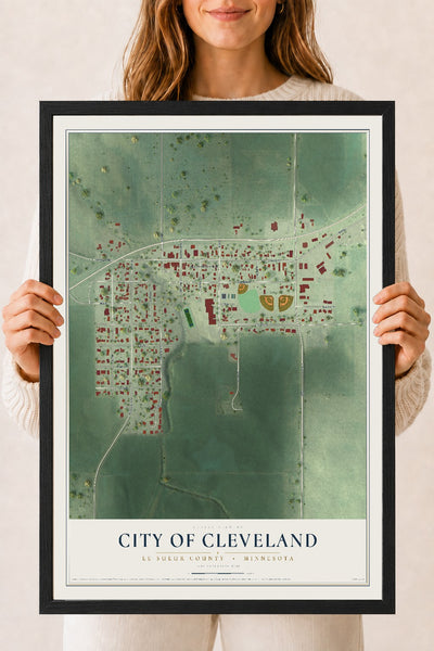 Map of Cleveland, Minnesota, 18 x 24 inch print in a black wood frame