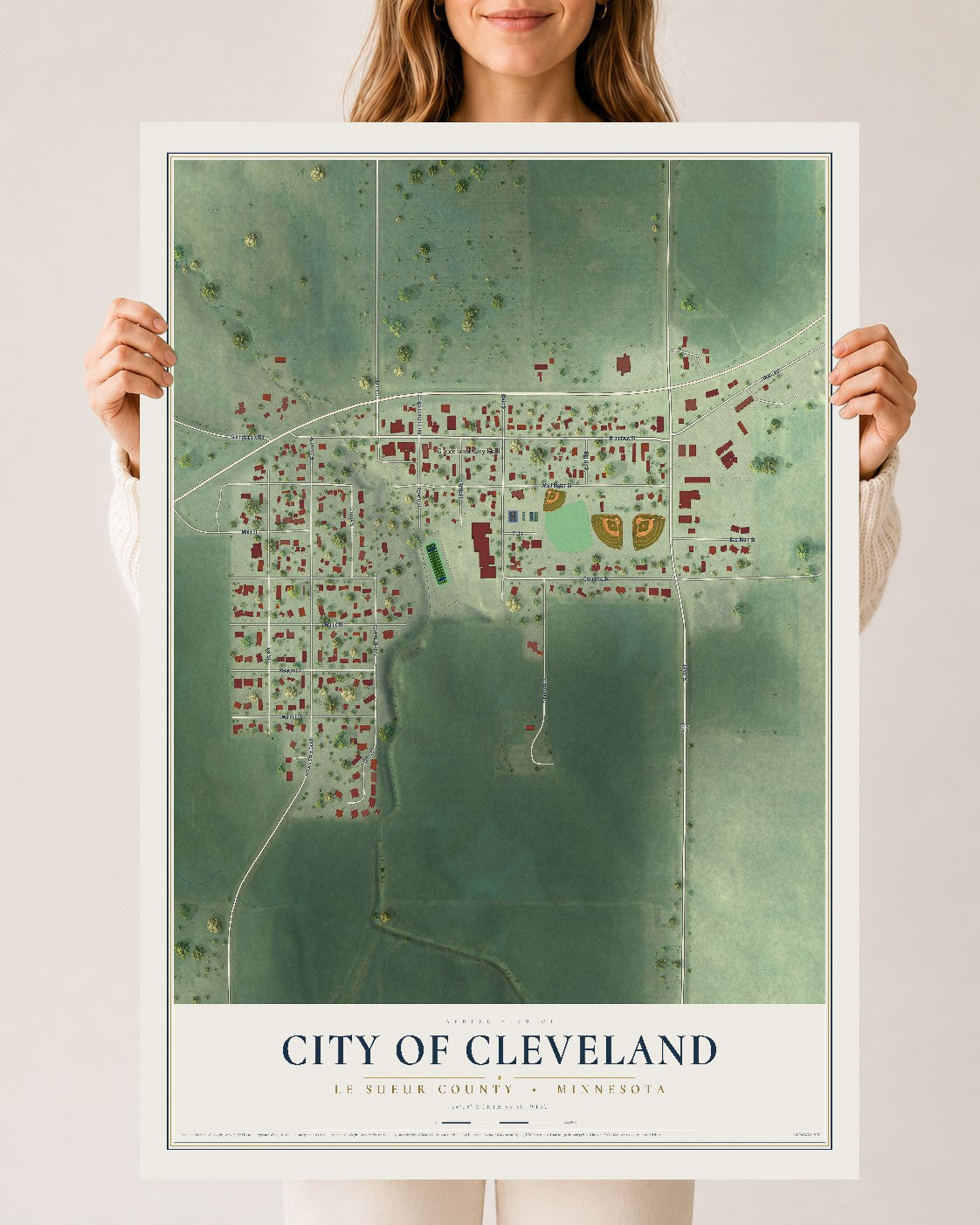 Map of Cleveland, Minnesota, 24 x 36 inch unframed archival matte print