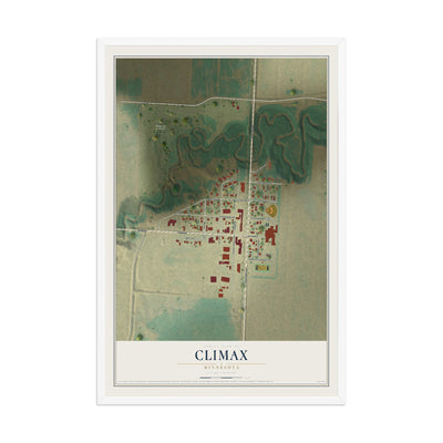 Map of Climax, Minnesota, 12 x 18 inch print in a white wood frame