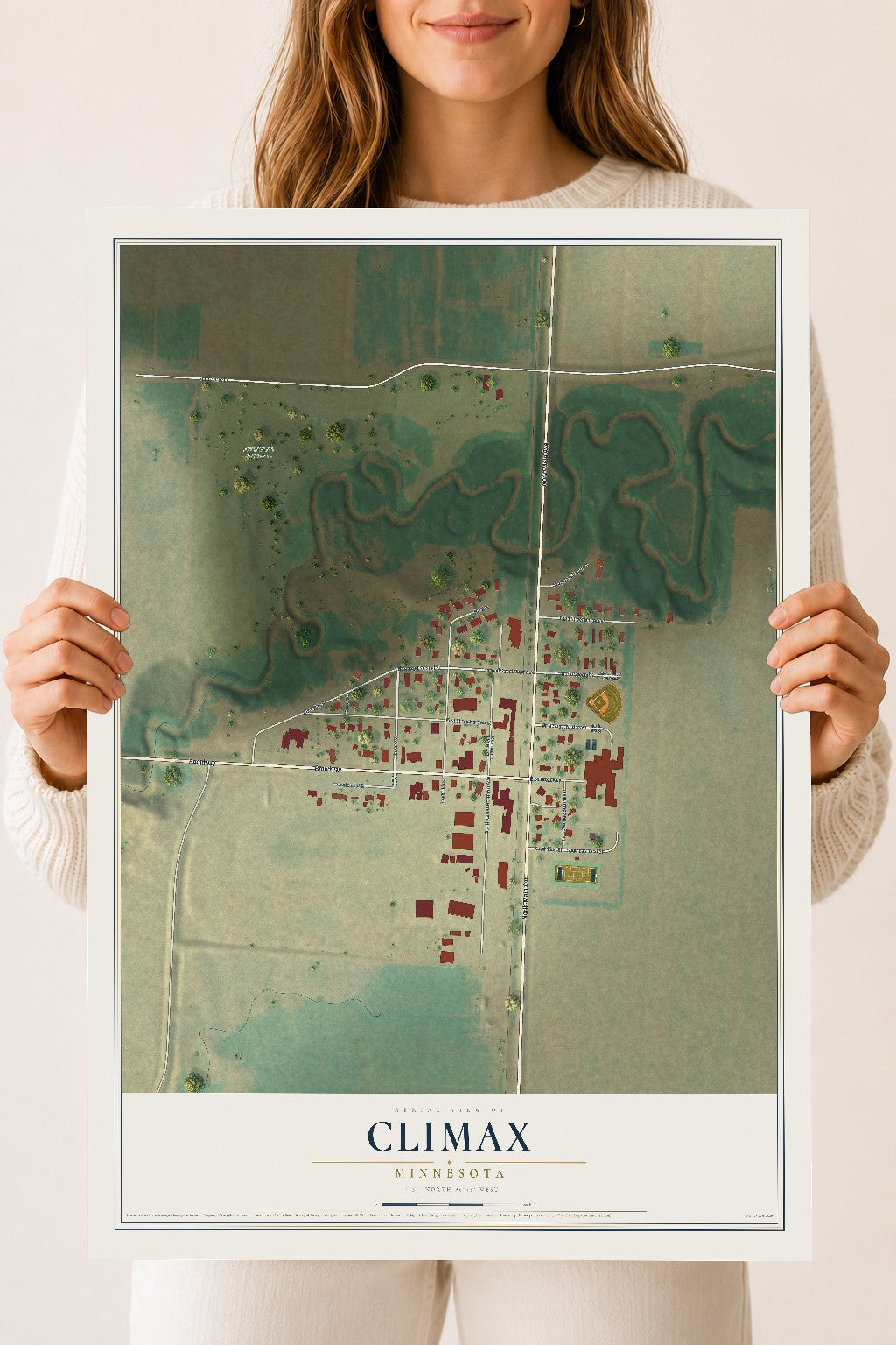 Map of Climax, Minnesota, 18 x 24 inch unframed archival matte print