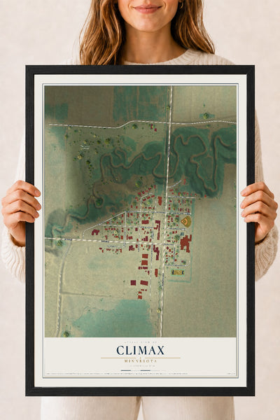 Map of Climax, Minnesota, 18 x 24 inch print in a black wood frame