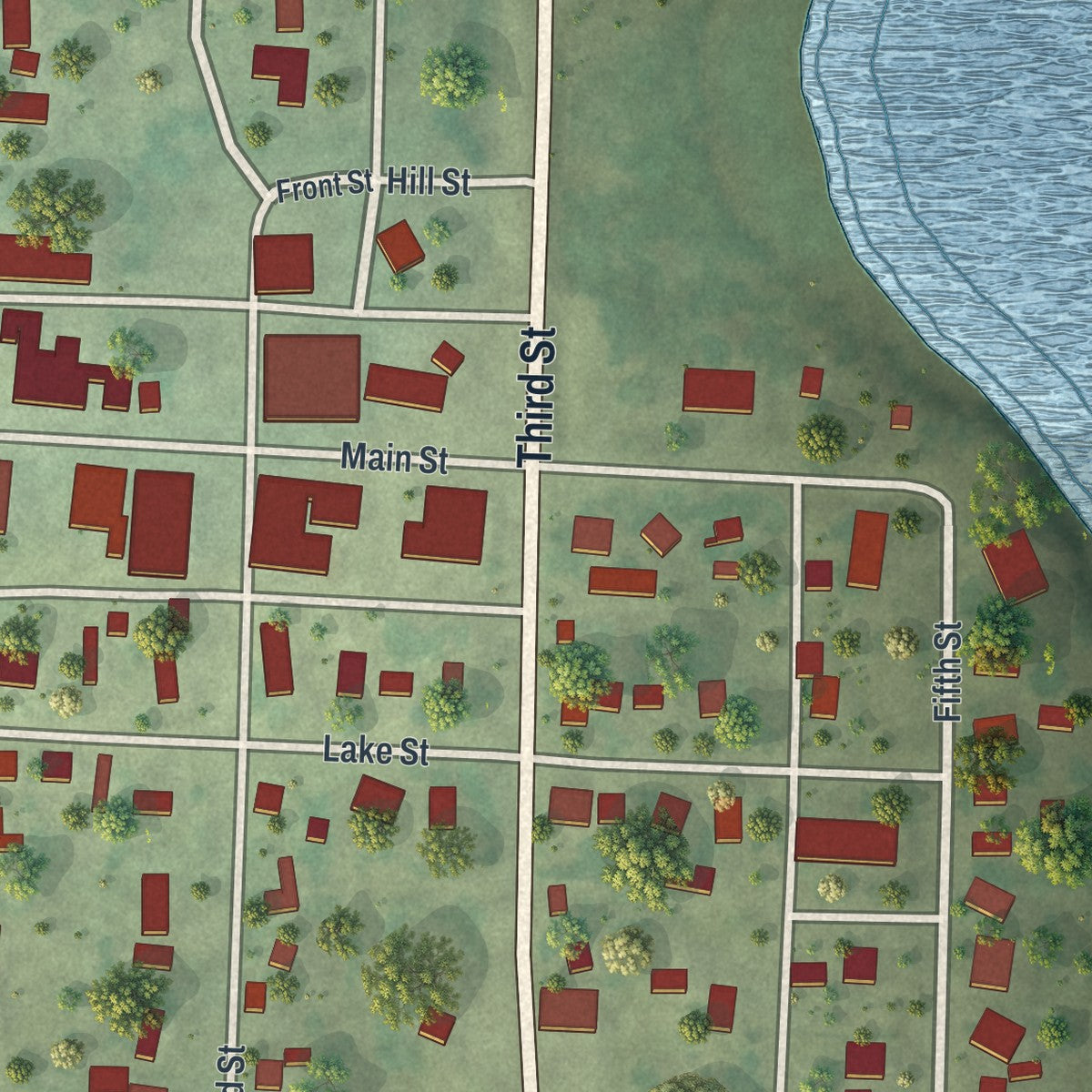 Close-up of the map of Clinton, Minnesota print showing street and building detail