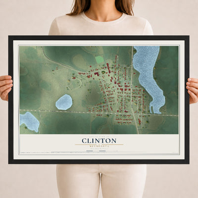 Map of Clinton, Minnesota, 18 x 24 inch print in a black wood frame