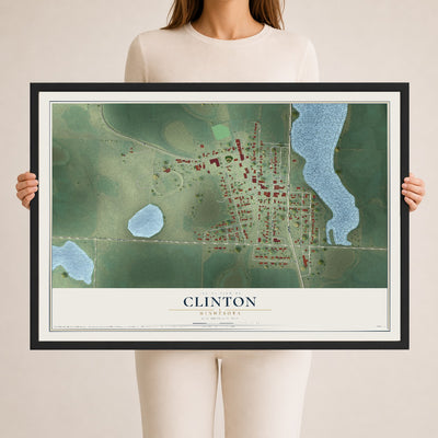 Map of Clinton, Minnesota, 24 x 36 inch print in a black wood frame