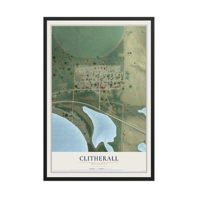 Map of Clitherall, Minnesota, 12 x 18 inch print in a black wood frame