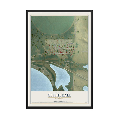 Map of Clitherall, Minnesota, 12 x 18 inch print in a black wood frame