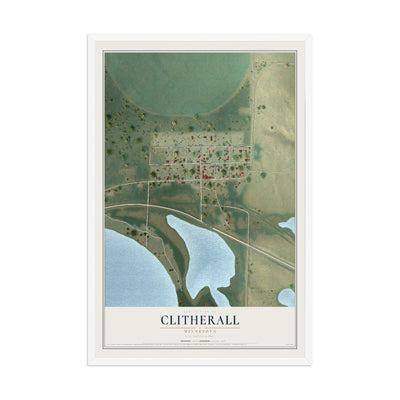 Map of Clitherall, Minnesota, 12 x 18 inch print in a white wood frame