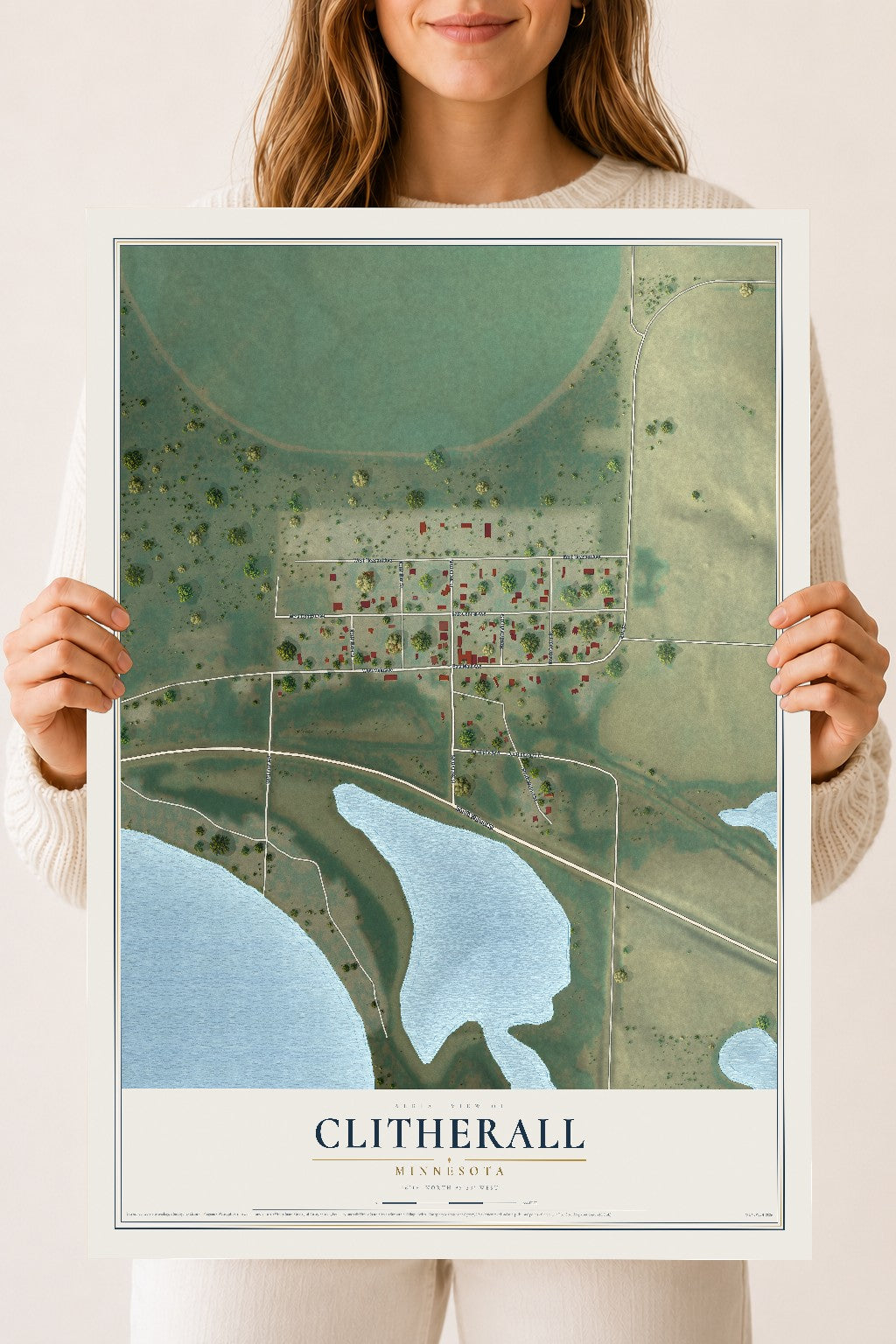 Map of Clitherall, Minnesota, 18 x 24 inch unframed archival matte print