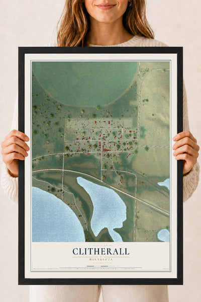 Map of Clitherall, Minnesota, 18 x 24 inch print in a black wood frame