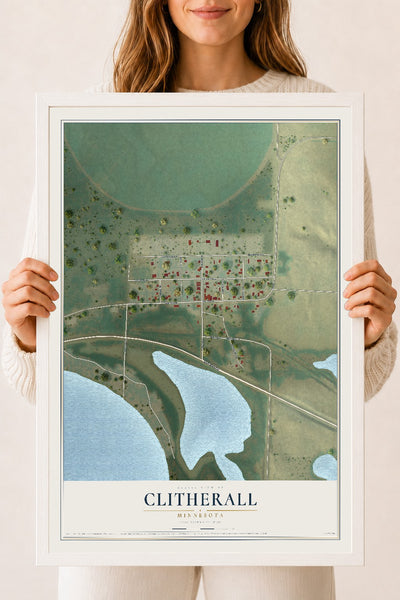 Map of Clitherall, Minnesota, 18 x 24 inch print in a white wood frame