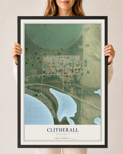 Map of Clitherall, Minnesota, 24 x 36 inch print in a black wood frame