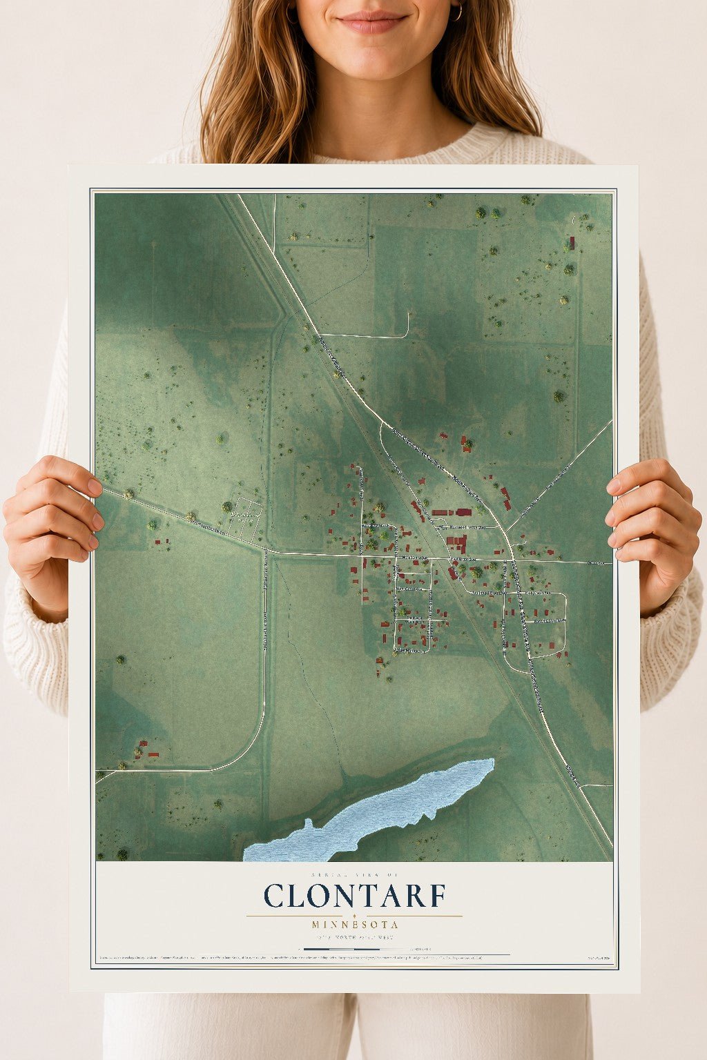 Map of Clontarf, Minnesota, 18 x 24 inch unframed archival matte print