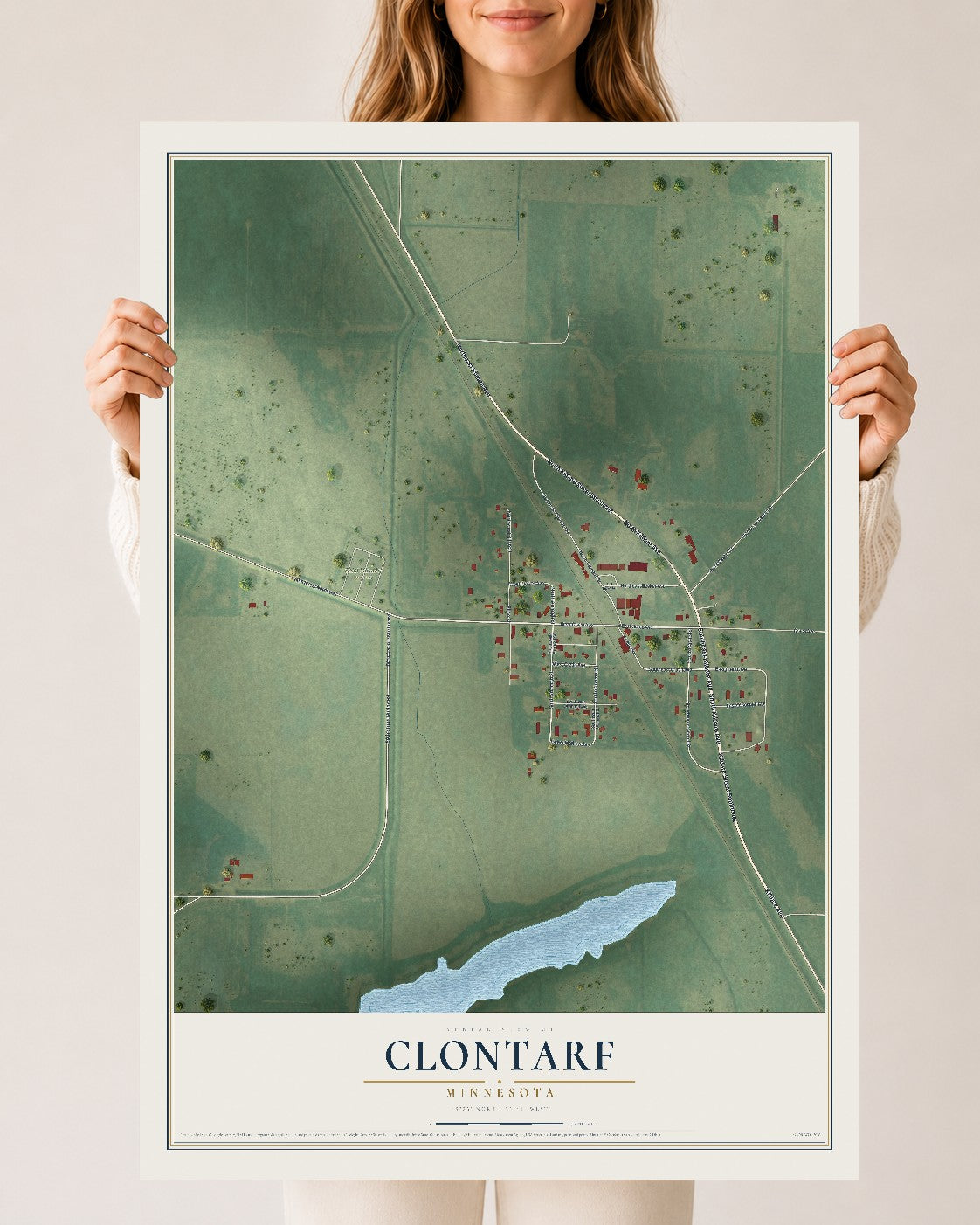 Map of Clontarf, Minnesota, 24 x 36 inch unframed archival matte print