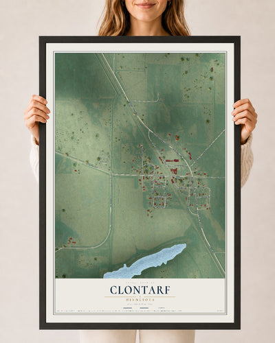Map of Clontarf, Minnesota, 24 x 36 inch print in a black wood frame
