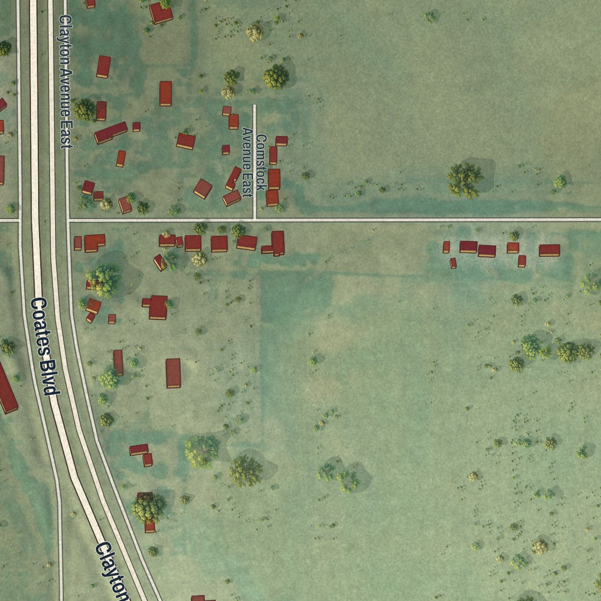 Close-up of the map of Coates, Minnesota print showing street and building detail