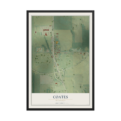Map of Coates, Minnesota, 12 x 18 inch print in a black wood frame