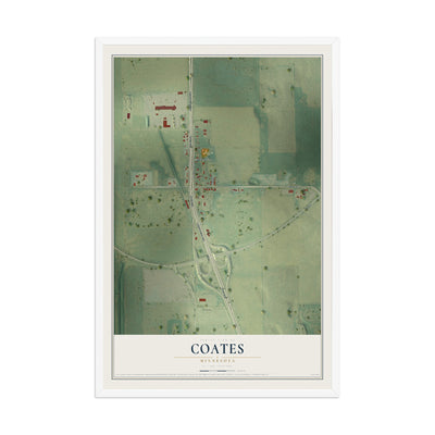 Map of Coates, Minnesota, 12 x 18 inch print in a white wood frame