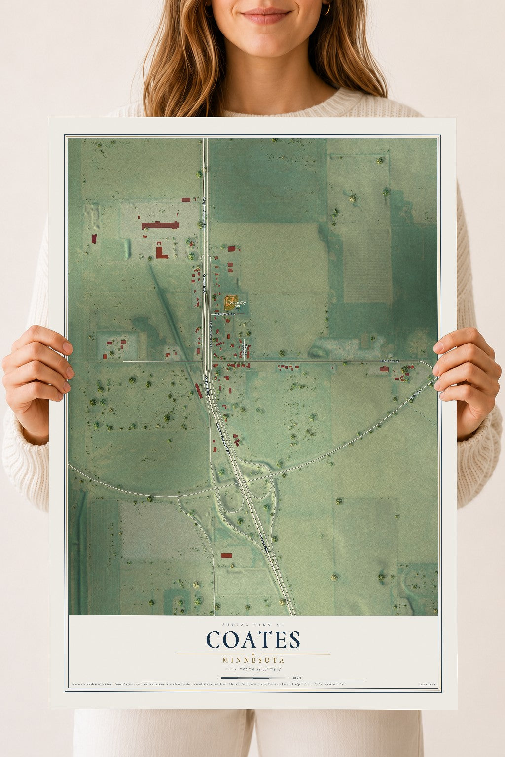 Map of Coates, Minnesota, 18 x 24 inch unframed archival matte print