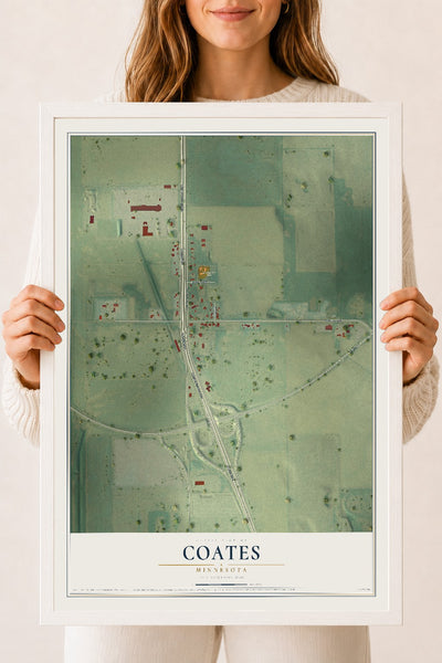 Map of Coates, Minnesota, 18 x 24 inch print in a white wood frame