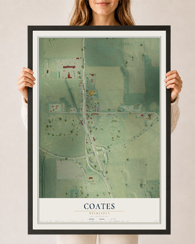 Map of Coates, Minnesota, 24 x 36 inch print in a black wood frame