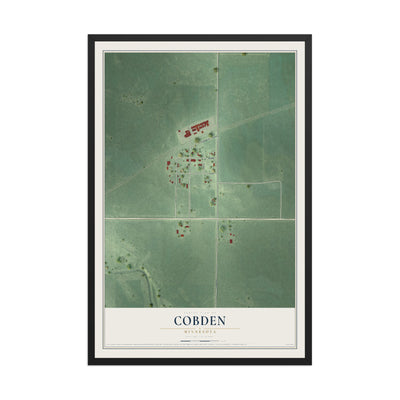 Map of Cobden, Minnesota, 12 x 18 inch print in a black wood frame
