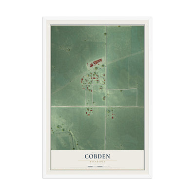 Map of Cobden, Minnesota, 12 x 18 inch print in a white wood frame