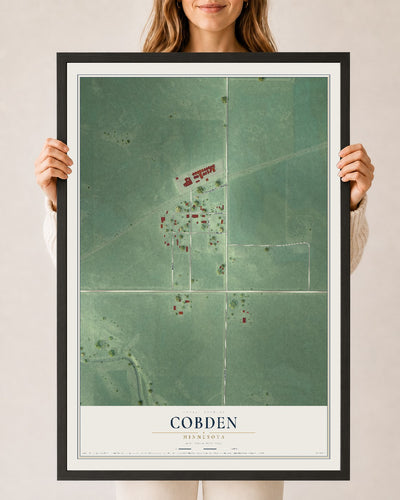 Map of Cobden, Minnesota, 24 x 36 inch print in a black wood frame