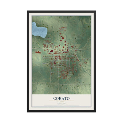 Map of Cokato, Minnesota, 12 x 18 inch print in a black wood frame