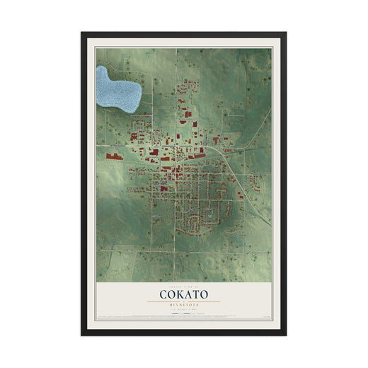 Map of Cokato, Minnesota, 12 x 18 inch print in a black wood frame