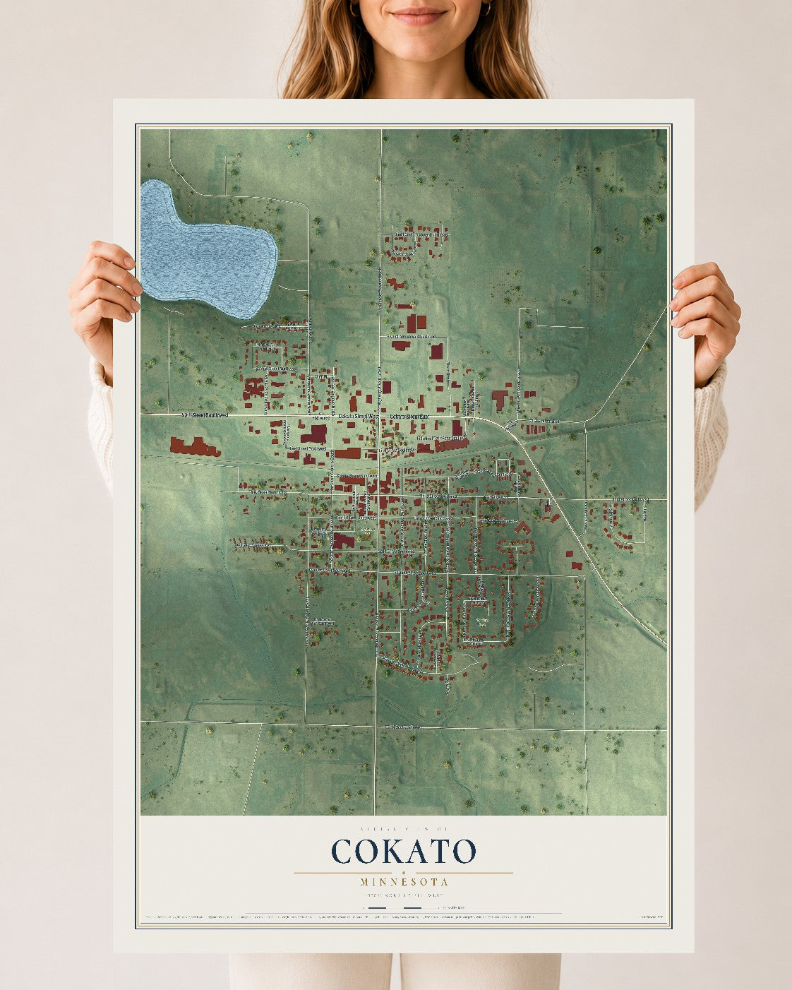 Map of Cokato, Minnesota, 24 x 36 inch unframed archival matte print