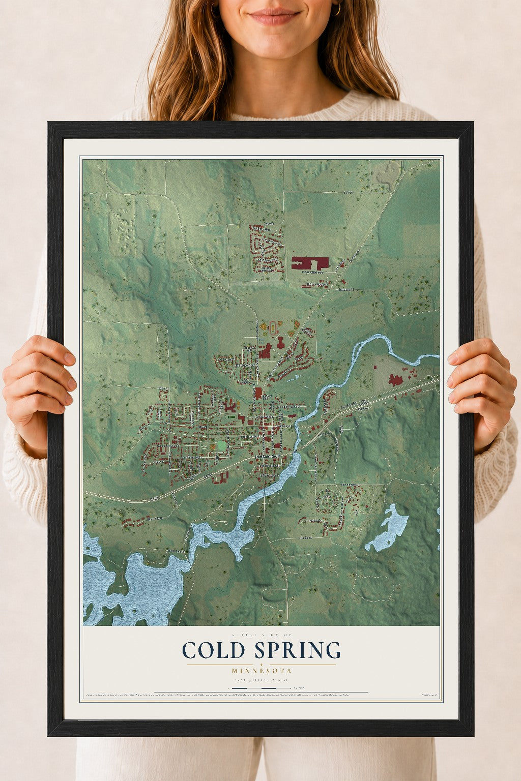 Map of Cold Spring, Minnesota, 18 x 24 inch print in a black wood frame