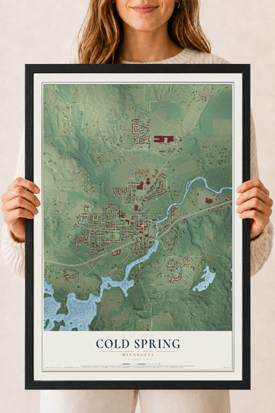 Map of Cold Spring, Minnesota, 18 x 24 inch print in a black wood frame