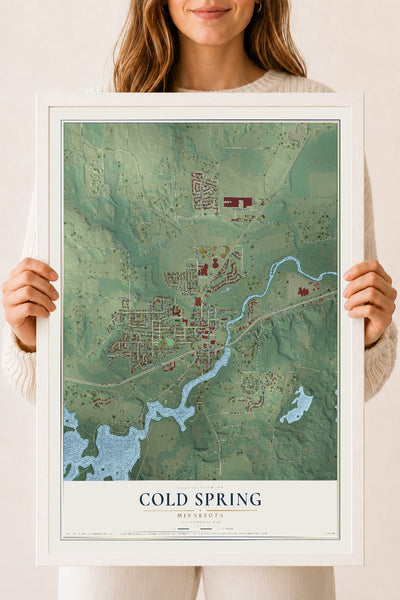 Map of Cold Spring, Minnesota, 18 x 24 inch print in a white wood frame