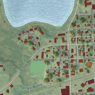 Close-up of the map of Cologne, Minnesota print showing street and building detail