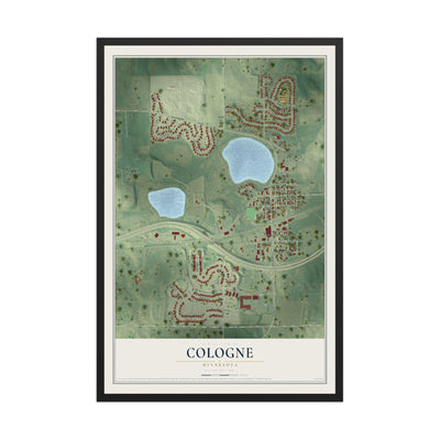 Map of Cologne, Minnesota, 12 x 18 inch print in a black wood frame