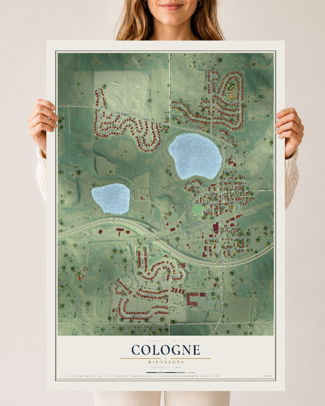 Map of Cologne, Minnesota, 24 x 36 inch unframed archival matte print